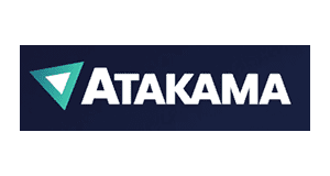 Logo with text 'ATAKAM' in bold white letters on a dark background.