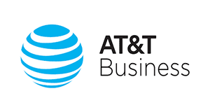 AT&T Business logo with blue globe design and text.